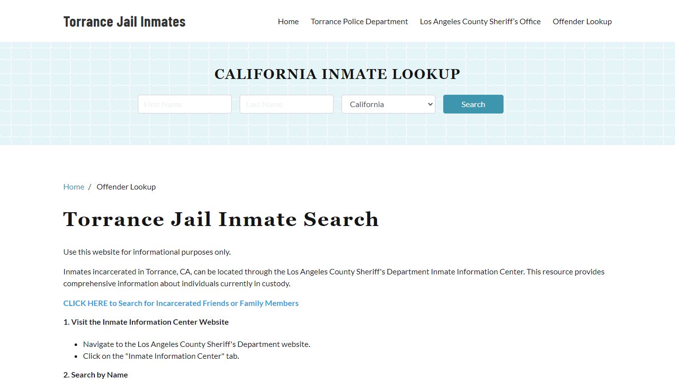 Torrance, CA Detainee Lookup